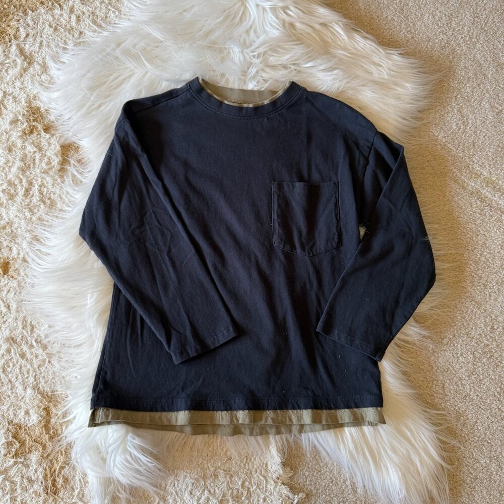 Zara Navy & Moss Green Long Sleeve Pocket T-Shirt 9